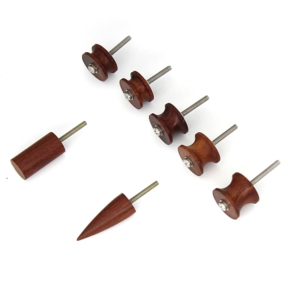 Leather Edge Electric Polishing Slicker Head Set, Mixed Shapes Sandalwood Grinding Head, for Leather Polished Edges