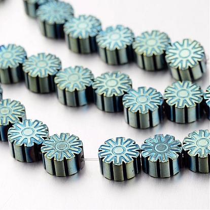 Electroplate Non-magnetic Synthetic Hematite Bead Strands, Snowflake, 6x3mm, Hole: 1mm, about 62pcs/strand, 15.7 inch