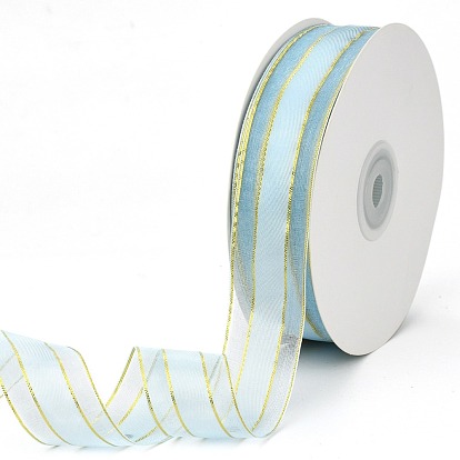 Solid Color Organza Ribbons, Golden Wired Edge Ribbon, for Party Decoration, Gift Packing