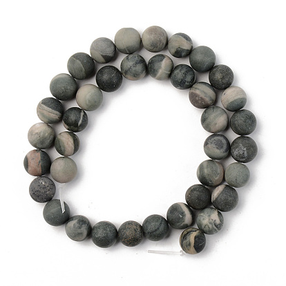 Natural Green Jasper Beads Strands, Frosted, Round