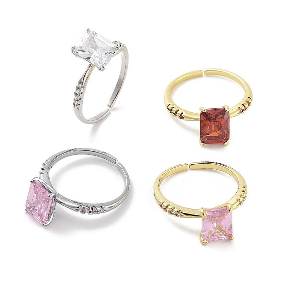 Прямоугольная стойка покрытие латунь микропаве кубический цирконий солитер кольцо, манжеты для женщин, долговечный, без свинца и без кадмия