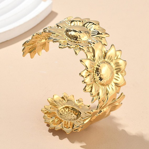 304 женские браслеты-манжеты из нержавеющей стали, подсолнечник, ионное покрытие (ip)