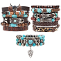 3Pcs 3 Styles Synthetic Turquoise & Wood & CCB Beaded Stretch Bracelets & Charm Bracelets Set for Women Men