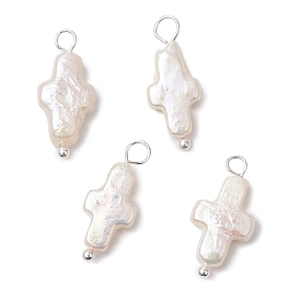 Натуральные кеши жемчужные подвески, крест прелести, с петлями из латуни с серебряным покрытием