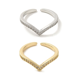 Brass Micro Pave Cubic Zirconia Cuff Rings, Heart Open Ring for Women, Long-Lasting Plated