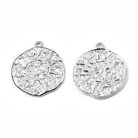 Ion Plating(IP) 201 Stainless Steel Pendants, Flat Round with Sun