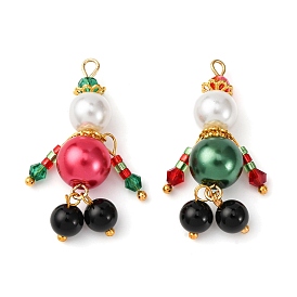 2шт. стеклянные бусины подвески в виде человека, с 304 петлей из нержавеющей стали и круглыми бусинами из перламутрового стекла