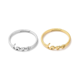 Ion Plating(IP) 304 Stainless Steel Finger Rings, Word Love Adjustable Rings for Women