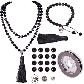 SUNNYCLUE DIY Jewelry Necklace Making, with Natural Malaysia Jade Beads, Tibetan Silver Guru Beads, Alloy Pendants and Polyester Tassel Pendants