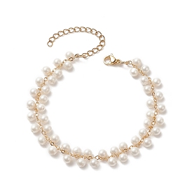 Shell Pearl Round Beaded Charm Bracelet, Golden Brass Jewelry for Women
