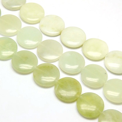 Natural Flat Round Xiuyan Jade Beads Strands, 25x7mm, Hole: 1mm, about 16pcs/strand, 15.74 inch