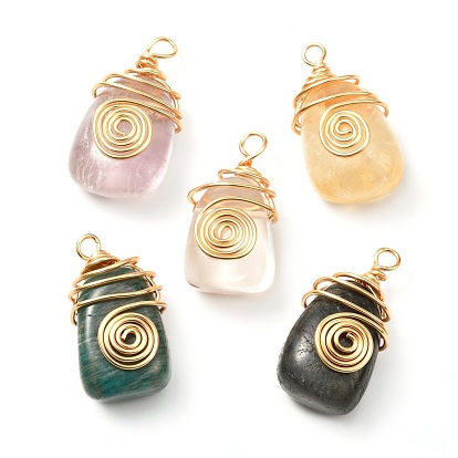 Pendentifs de perles de pierres précieuses mélangées naturelles en forme de larme, avec fil de cuivre écologique, réel 18 k plaqué or
