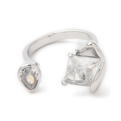 Открытое кольцо-манжета со стеклянным ромбом и каплей, латунное кольцо для женщин