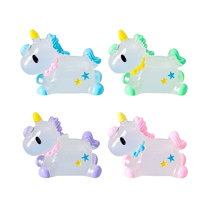 Статуэтки единорога из светящейся смолы для украшения рабочего стола автомобиля, светящиеся в темноте украшения