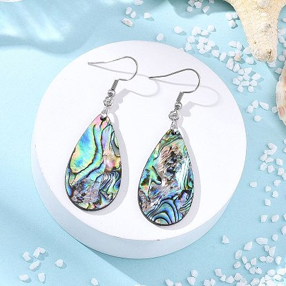 Подвесные серьги в форме капли из натуральной раковины пауа для женщин, с 304 нержавеющей стали серьги крючки