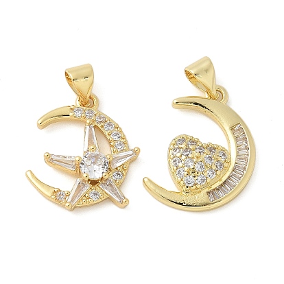 Латунные микро проложить кубического циркония подвески, луна, стойки покрытие, долговечный, без свинца и без кадмия, реальный 18 k позолоченный