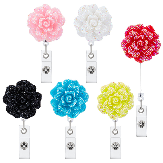 6шт. розовая смоляная выдвижная катушка для значков, ремешок на шею с ремешком для держателя удостоверения личности