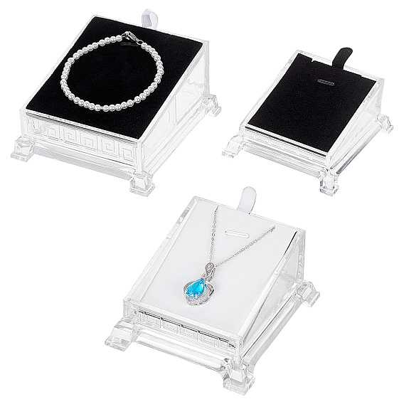 3Pcs 3 Style Acrylic Jewelry Display Stands, with Flannelette and Iron Settings, for Jewelry Display Stands Holder