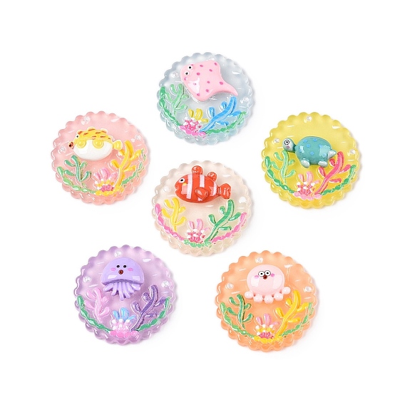 Плоские круглые кабошоны из смолы на тему океана