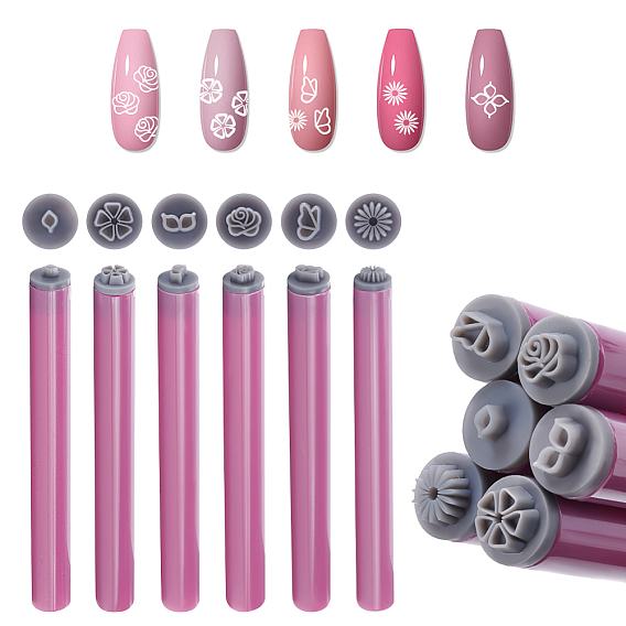 6 шт. 6 стили pp пластиковые штампы для дизайна ногтей наборы ручек, инструмент для создания шаблона для ногтей