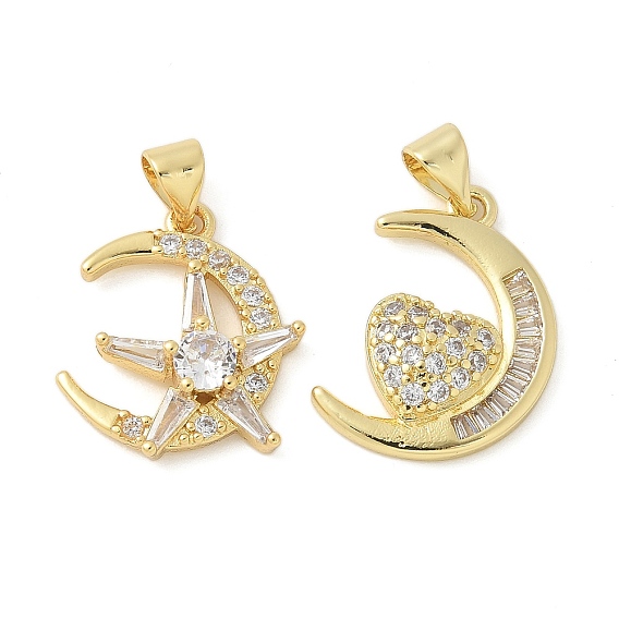 Латунные микро проложить кубического циркония подвески, луна, стойки покрытие, долговечный, без свинца и без кадмия, реальный 18 k позолоченный