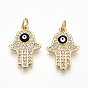 Латунные микро проложить кубического циркония подвески, без кадмия и без свинца, с эмалью, реальный 18 k позолоченный, с целью перехода в кольце, Хамса руку с дурным глазом