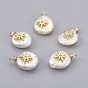 Natural Cultured Freshwater Pearl Pendants, with Cubic Zirconia and Brass Findings, Long-Lasting Plated, Star, Real 18K Gold Plated