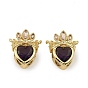 Brass & Cubic Zirconia & Glass Multi-Strand Links, Heart with Crown, Rack Plating, Long-Lasting Plated, Cadmium Free & Lead Free