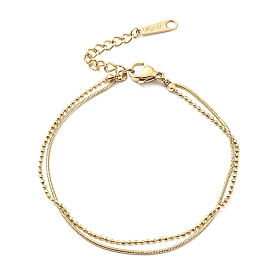304 Stainless Steel Round Snake & Ball Chains Double Layer Multi-strand Bracelet for Women
