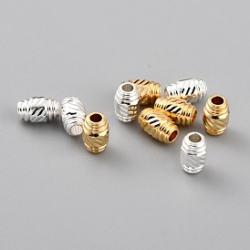 Brass Spacer Beads, Long-Lasting Plated, Textured Barrel