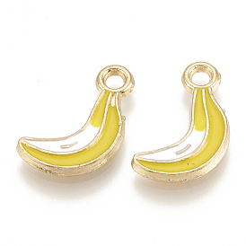 Alloy Enamel Pendants, Cadmium Free & Lead Free, Banana, Light Gold