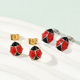 Серьги-гвоздики из латуни и эмали для женщин, коровка