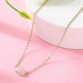 304 ожерелья из нержавеющей стали и овального натурального нефрита для женщин, ионное покрытие (ip)