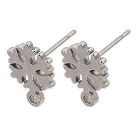 304 Stainless Steel Stud Earring Findings, Snowflake, with Loop