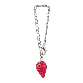 Strawberry Opaque Resin Pendants Decorations, with Iron Twisted Chains Curb Chains and Zinc Alloy Lobster Claw Clasps