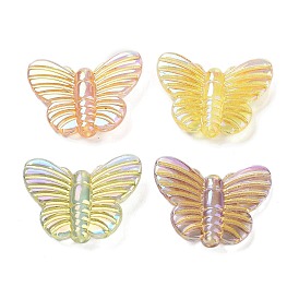 UV Plating Rainbow Iridescent Acrylic Beads, Golden Metal Enlaced, Butterfly