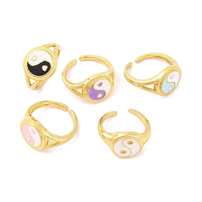 Круглые женские открытые манжеты из латуни с эмалью Инь-Янь, без свинца и без кадмия