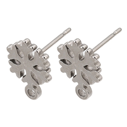 304 Stainless Steel Stud Earring Findings, Snowflake, with Loop