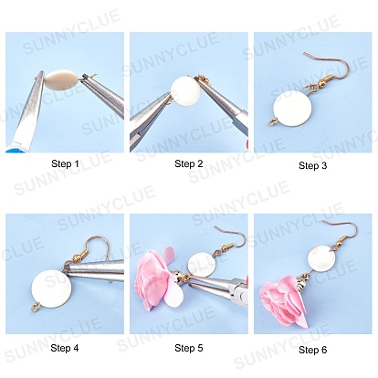 SUNNYCLUE DIY Flower Cloth Pendant Earrings Making Kits, include Alloy Links, Brass Cable Chains, Glass & Shell & Glass Pearl Beads, Brass Earring Hooks and Iron Findings