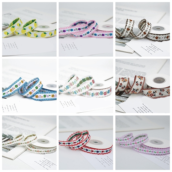 Polyester Jacquard Ribbon, Flower/Strawberry Pattern, Garment Accessories