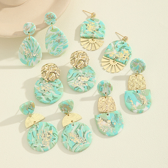 Серьги-гвоздики из полимерной глины с подвесками, золотые