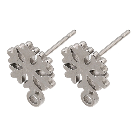 304 Stainless Steel Stud Earring Findings, Snowflake, with Loop