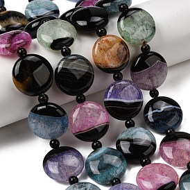 Природный агат бисер нитей, окрашенная и подогревом, плоско-круглые, с бисером