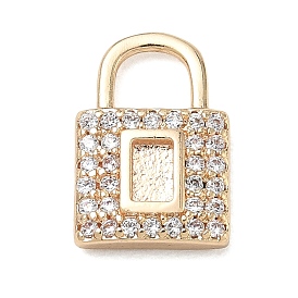 Brass Micro Pave Clear Cubic Zirconia Charms, Lock Charms