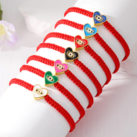 Boho Chic Lucky Red Heart Bracelet with Blue Eye Charm - Unique Ethnic Jewelry