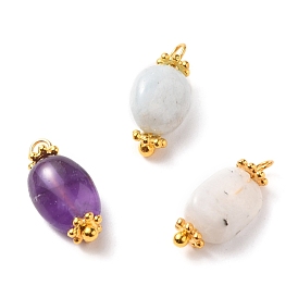 Natural Morganite & Amethyst & White Moonstone Gemstone Pendants, with Alloy Spacer Beads and Golden Brass Ball Head Pins