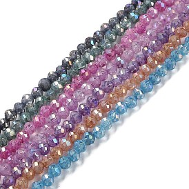 Transparent Electroplate Glass Beads Strands, Faceted, Round, AB Color Plated