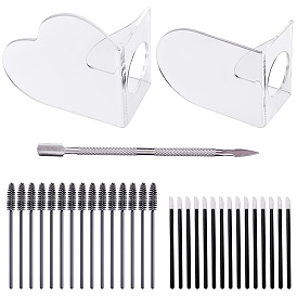 Olycraft Transparent Acrylic Palettes, with  Disposable Plastic Lip Brushes and Disposable Nylon Eyelash Mascara Brushes, Stainless Steel Double Sided Finger Dead Skin Push