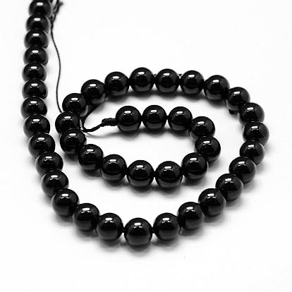 Natural Black Tourmaline Beads Strands, Grade AA, Round
