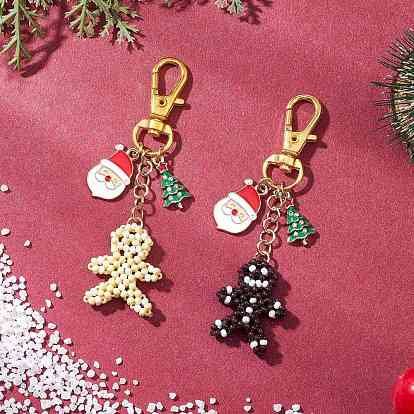 2 шт. рождественские украшения в виде пряничного человечка из стеклянных бусин, с поворотными карабинами из сплава и подвесками из эмали из сплава